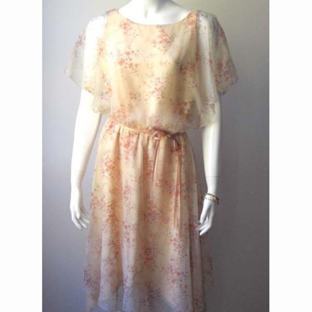 Vintage stunning romantic floral chiffon dress S/M